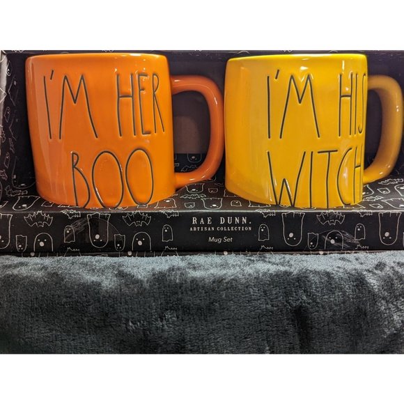 Rae Dunn Halloween Spooky Mug Set NIB I’m Her Boo & I’m His Witch 2022 - Picture 2 of 6